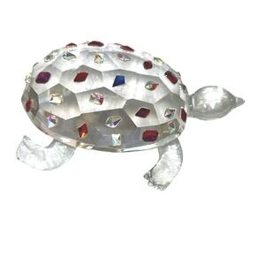 Judith‎ Ripka Turtle Figurine Red Blue Jewel Embellished Glass Animal NWBox